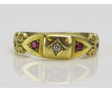 A Victorian 15ct Gold, Ruby and Old Cut Diamond Ring, size M.5, Birmingham 1894, S.B&amp;Co., 2.76g