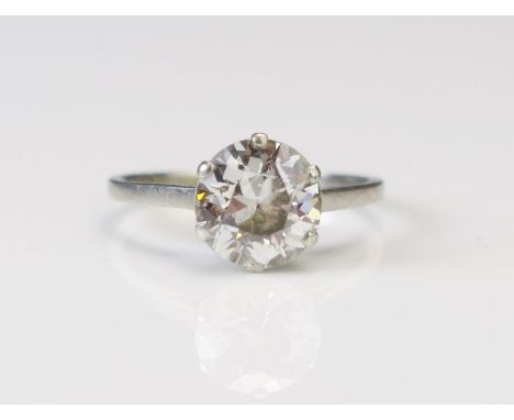 A Natural Brilliant Round Cut Diamond Solitaire Ring in a precious white metal setting, size M.75, 8.5mm stone, 3.12g