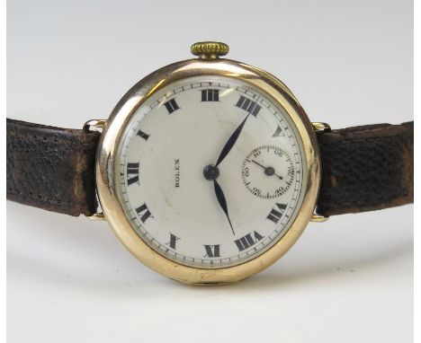 A ROLEX Gent's 9ct Gold Cased Wristwatch, 33.1mm case, 15 jewel manual wind movement, Glasgow 1923 import marks. Runs tiredly