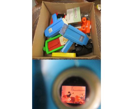 Box of vintage cinema viewers etc to include Disney Mickey Mouse / Pluto cartridge