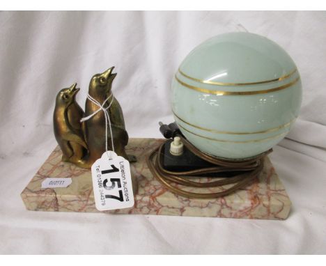 Art Deco penguin lamp on marble baseGood condition visually but untested