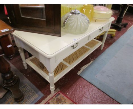 Large painted coffee table with lower bergère shelf