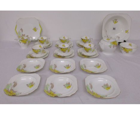 29 piece Shelley tea service for 6 - Yellow Phlox pattern, Rd. 823343 to include teapot