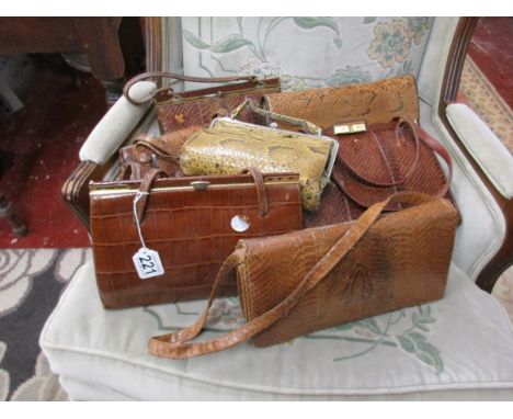 Collection of vintage hand bags to include snake & crocodile skin