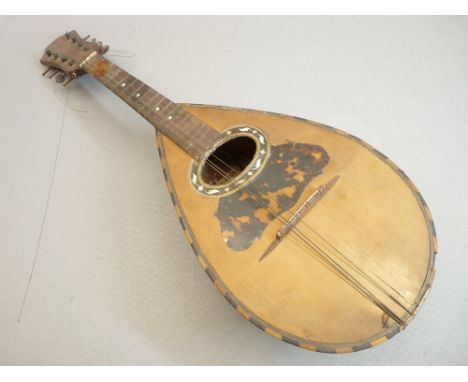 VINTAGE LUTE WITH TORTOISE SHELL DECORATION, 60cms L