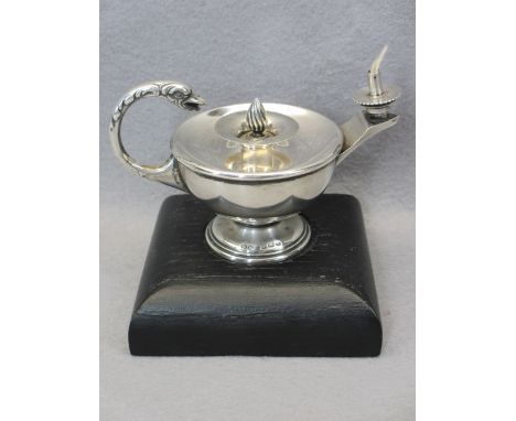 GEORGE V NOVELTY SILVER TABLE LIGHTER - Birmingham 1925, Maker Henry Matthews, in the form of an Eastern style oil lamp with 