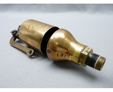 VINTAGE BRASS STEAM LOCOMOTIVE WHISTLE - with spring lever, 27cms H in polished condition