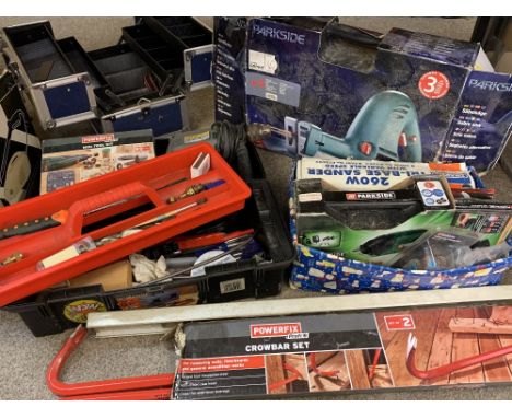 MIXED ELECTRICAL &amp; OTHER TOOLS - a cased Parkside sabre saw, cordless screwdriver, mini tool kit, base sander, Tooltec ha