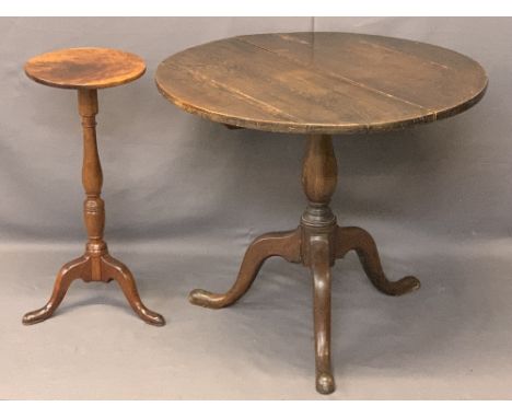 EARLY 19TH CENTURY TABLES (2) - to include a mahogany candle stand with turned column and tripod base, 70cms H, 30.5cms diame