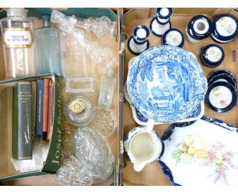 GEORGE JONES ABBEY, Victorian dressing table set, vintage chemist bottles and other glassware and five veterinary, chemist an