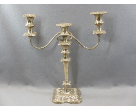 20TH CENTURY THREE SCONCE CANDELABRA - Birmingham 1970, Maker Barker Ellis Silver Company, classically styled with lift-out c