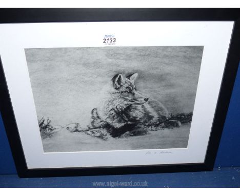 A framed and mounted print of a Fox , signed by the artist Robin Baldwin.