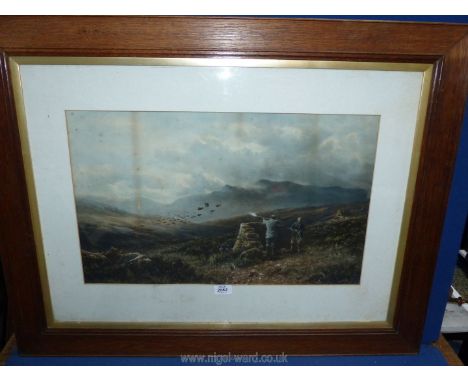 A large wooden framed Print signed by Douglas Adams, dated 1893 depicting a grouse shoot.