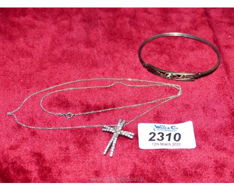 A 925 stamped Bangle with a 925 stamped necklace with crucifix pendant. 