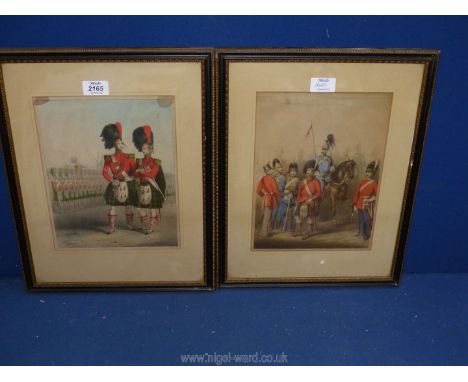 Two Hogarth style framed engravings : '42nd Highlanders' and '1st Royals Horse Artillery 42nd Highlanders 16th Lancers Scotch