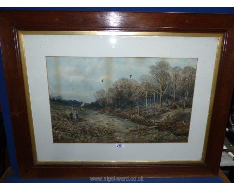 A large wooden framed Print signed lower left Douglas Adams, dated 1893 depicting a pheasant shoot.