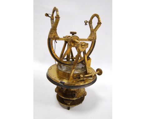 Victorian lacquered brass theodolite, maker W & S Jones, Holborn, London with silvered compass and scale, lacking sight, 28cm