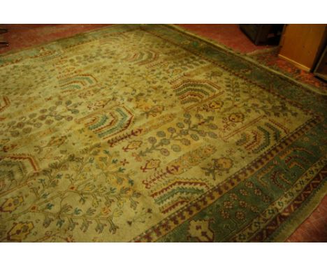 Large Ushak style library carpet with all-over willow and tree design, 360cm x 363cm.