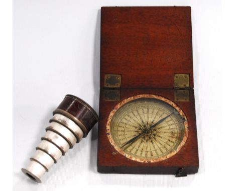 Mid-19th century mahogany cased compass, with blued steel indicator, 10.5cm long; together with a 19th century miniature six-