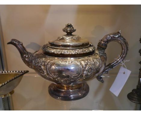 A William IV Scottish silver teapot, James & Walter Marshall (Adam Elder), Edinburgh 1830, in the Rococo Revival taste, of co