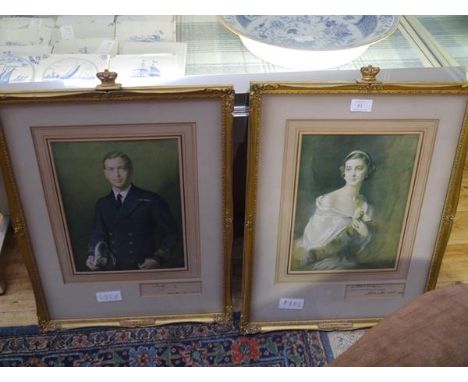 A pair of autographed  portrait prints of T.R.H. The Duke and Duchess of Kent after De Laszlo, signed George and Marina and d