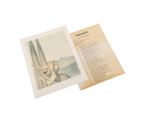 SUBIRACHS, JOSEP MARIA (1927-2014), "Portrait eines bärtigen Herrn vor Landschaft", Farblithographie/Arches France (mit Wasse