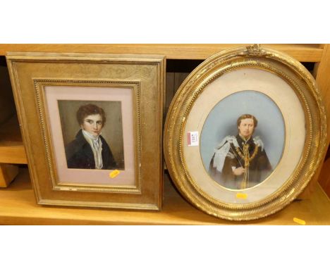 19th century school - half-length portrait of a young man, oil on panel, 16 x 13cm; together with an overpainted portrait pri