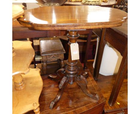 A Victorian walnut shaped fixed top pedestal tripod occasional table (a marriage), w.69cm