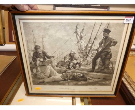 *Henry Scott Tuke (1858-1929) - Sailors yarning, monochrome print, signed, titled and dated by the artist in ink to the margi