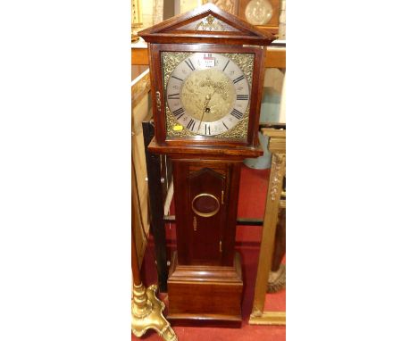 *A contemporary hardwood cased grand-daughter clock, the silvered and brass dial signed Stephen Wilmshurst Basingstoke, havin