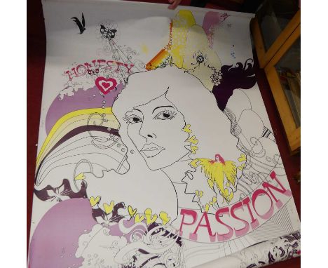 A 1970s large rolled double sided digital print, on thin white plastic, width 153cmNote: Vendor informs this item was display