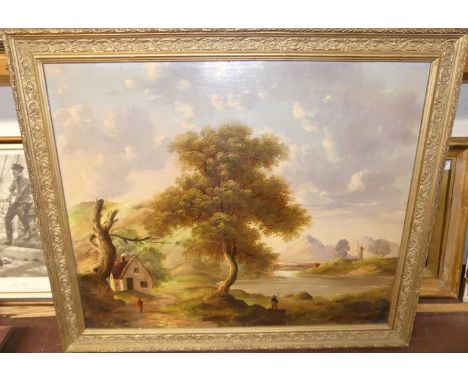 Late 19th century continental school river landscape scene, oil on panel, 50x60cm