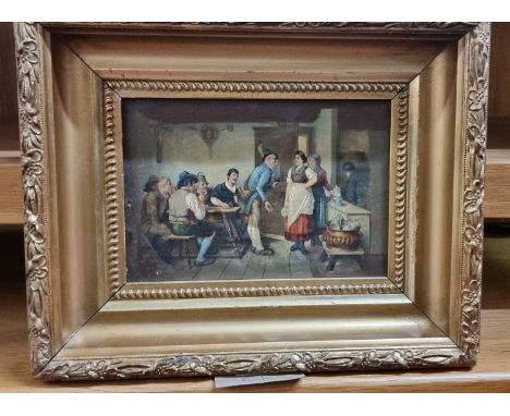 After David Teniers - overpainted canvas print, 13 x 19cm 