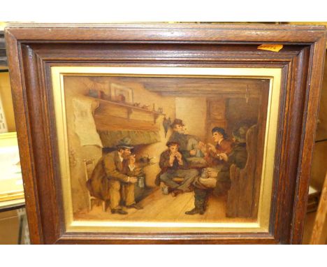 *Late 19th century school - Tavern interior scene, oil on panel, 17 x 22cm