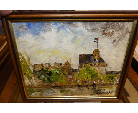Jean Delarose - Le Chateau de Saint-Malo, oil on canvas, signed lower right, 21 x 26cm; J MacWhirter - Midst Mountain and Lak