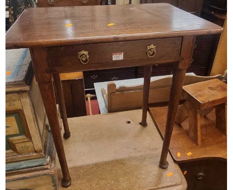 A 19th century provincial round cornered single drawer side table, raised on turned supports to pad feet, w.61.5cmLight surfa