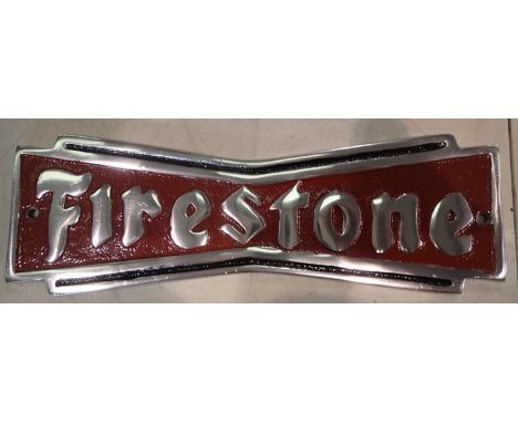 Aluminium Firestone tyres sign, W: 28 cm. P&amp;P Group 3 (£25+VAT for the first lot and £5+VAT for subsequent lots) 