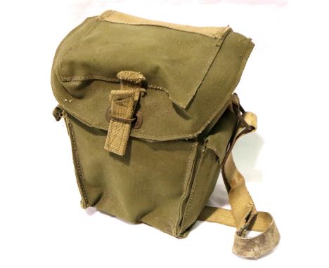 British 1943 dated service gas mask in canvas bag, previously of 219379 Captain R T Crabtree. P&amp;P Group 2 (£18+VAT for th