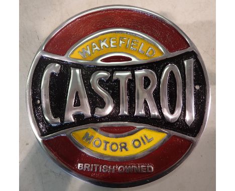 Aluminium Castrol plaque, W: 23 cm. P&amp;P Group 2 (£18+VAT for the first lot and £3+VAT for subsequent lots) 