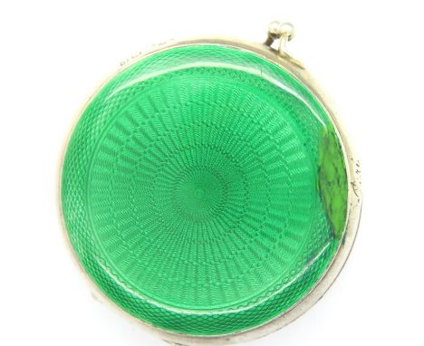 Silver and enamel pill box, D: 50 mm, 37g. P&amp;P Group 1 (£14+VAT for the first lot and £1+VAT for subsequent lots) 