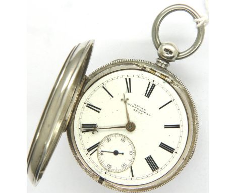 Gents silver key wind open face pocket watch, by Bevan of Birkenhead, not working at lotting. P&amp;P Group 1 (£14+VAT for th