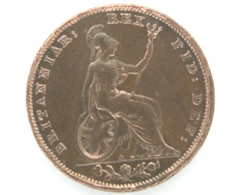 1830 copper farthing of George IV. P&amp;P Group 1 (£14+VAT for the first lot and £1+VAT for subsequent lots) 