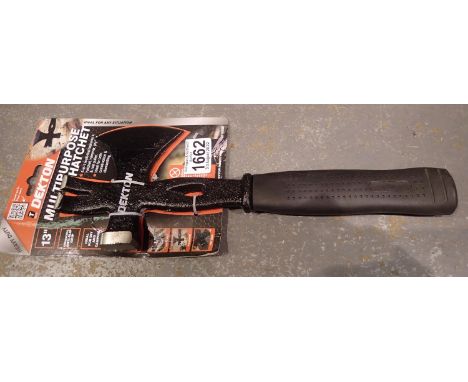 New and unused Dekton multi purpose hatchet. P&amp;P Group 3 (£25+VAT for the first lot and £5+VAT for subsequent lots) 