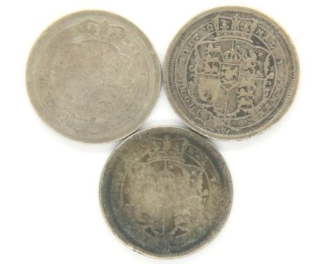 Three Georgian silver shillings. P&amp;P Group 1 (£14+VAT for the first lot and £1+VAT for subsequent lots) 