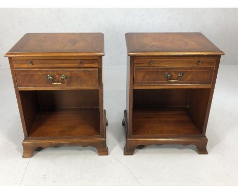 Pair of modern bedside / lamp tables with pull out shelves, each approx 46cm x 35cm x 61cm tall