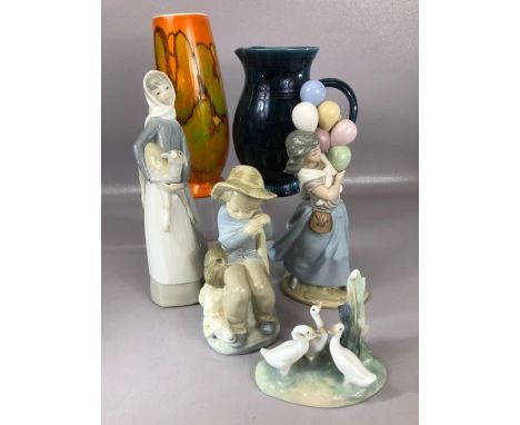 Collection of ceramics to include Lladro and Nao figurines, Poole Pottery vase, etc