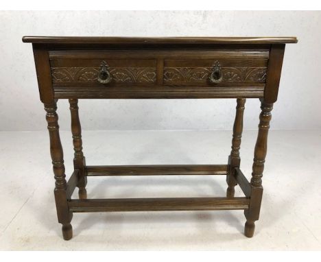Hall or console table with turned legs and two drawers, approx 79cm x 32cm x 74cm tall