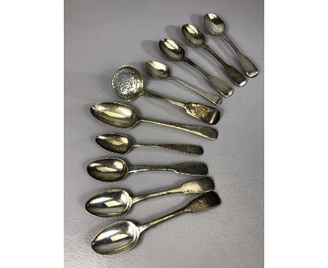 Collection of Hallmarked Silver flatware to include spoons and a pierced ladle total weight approx 261g