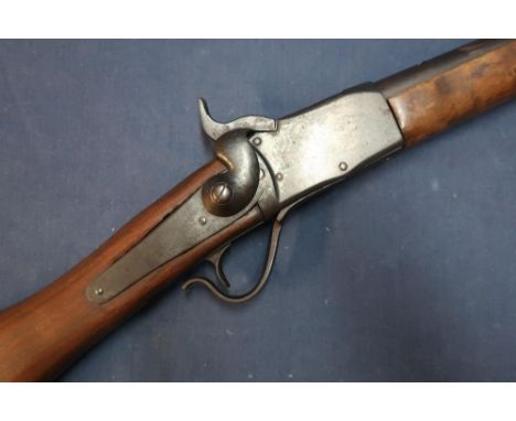 American Civil War period .44 rimfire carbine with 20 inch barrel with single banding, barrel cut for mount with various stam