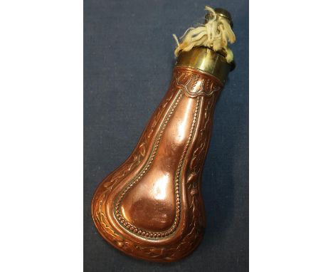 James Dixon &amp; Sons of Sheffield brass and copper bodied small powder flask (overall length 17cm) 